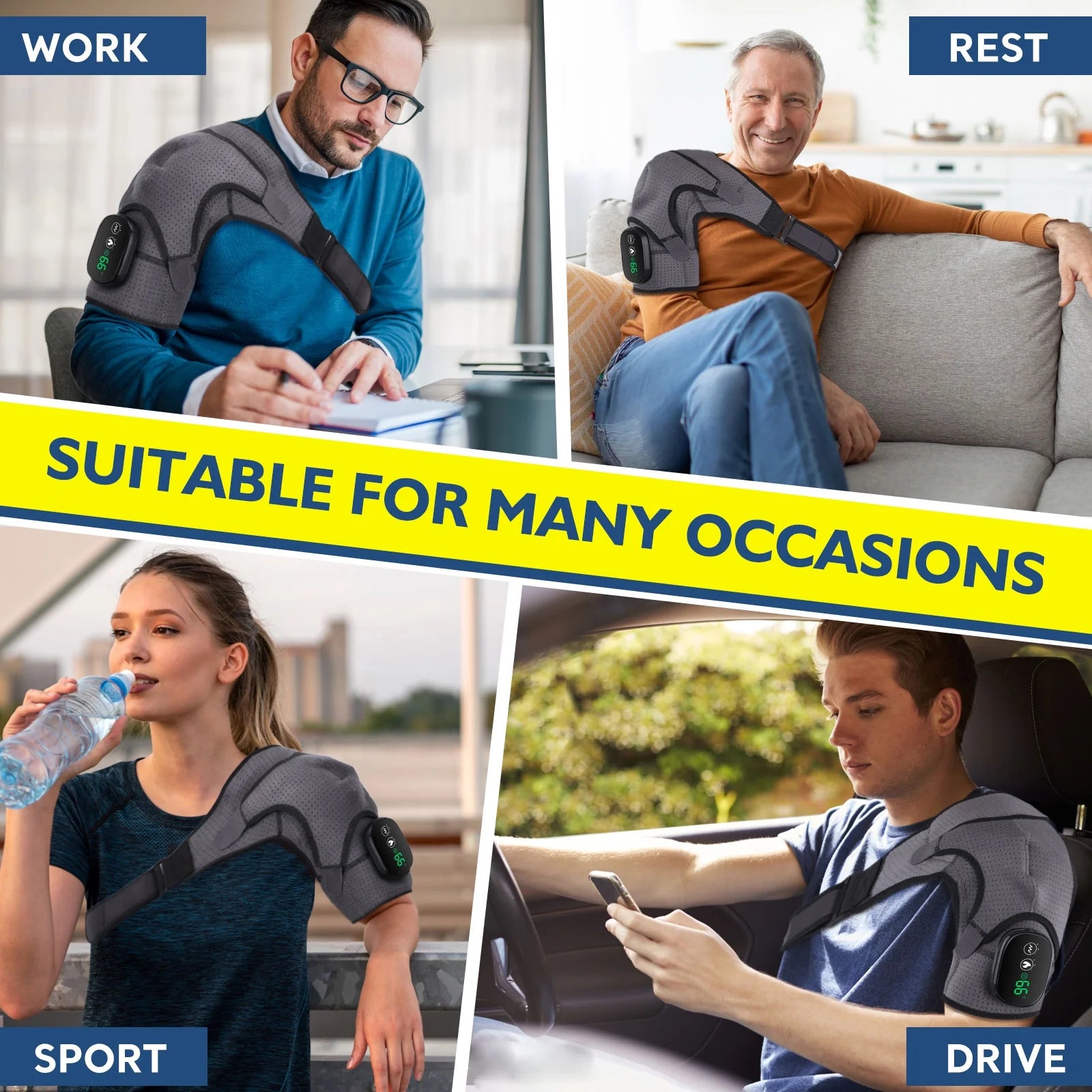 Shoulder Heating Pad with Massage, Electric Heated Shoulder Wrap for Men Women, Cordless Vibration Massage Heated Shoulder Brace with 3 Heating & Vibrations,Left Right Shoulder Massage for Relaxation