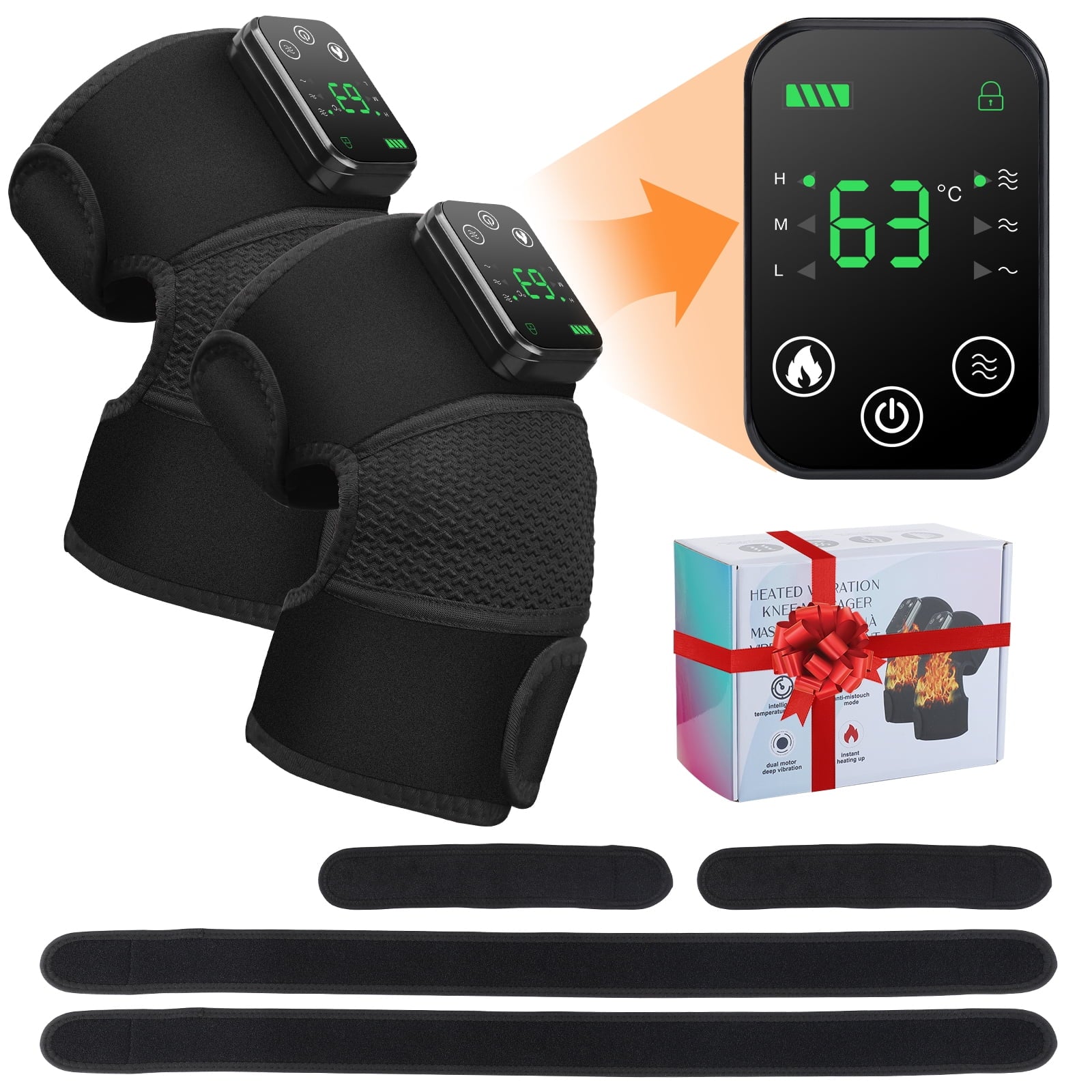 Heating Knee Massager, 2PCS Knee Shoulder Elbow 3-In-1 Heating Vibration Massager, Portable Wireless Hot Compress Massager, Relieve Pressure, Suitable for Office, Study, Home Ideal Gift