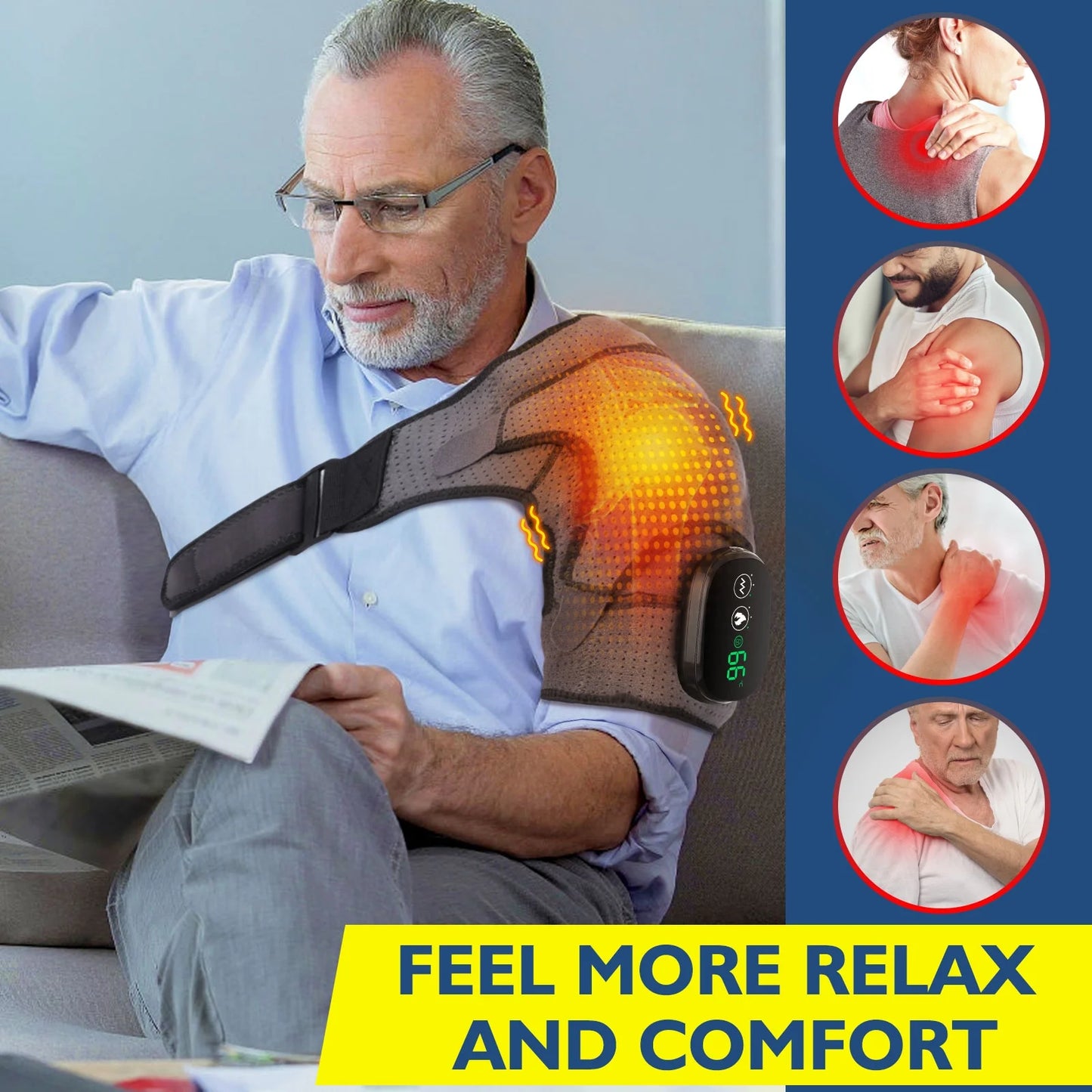 Shoulder Heating Pad with Massage, Electric Heated Shoulder Wrap for Men Women, Cordless Vibration Massage Heated Shoulder Brace with 3 Heating & Vibrations,Left Right Shoulder Massage for Relaxation