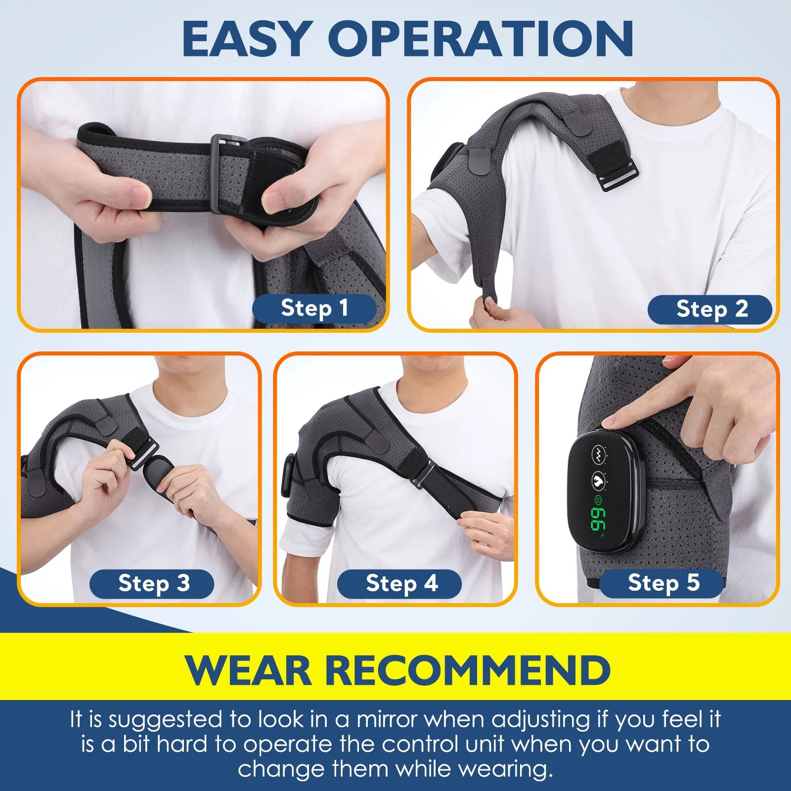 Shoulder Heating Pad with Massage, Electric Heated Shoulder Wrap for Men Women, Cordless Vibration Massage Heated Shoulder Brace with 3 Heating & Vibrations,Left Right Shoulder Massage for Relaxation