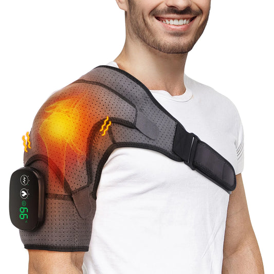 Shoulder Heating Pad with Massage, Electric Heated Shoulder Wrap for Men Women, Cordless Vibration Massage Heated Shoulder Brace with 3 Heating & Vibrations,Left Right Shoulder Massage for Relaxation