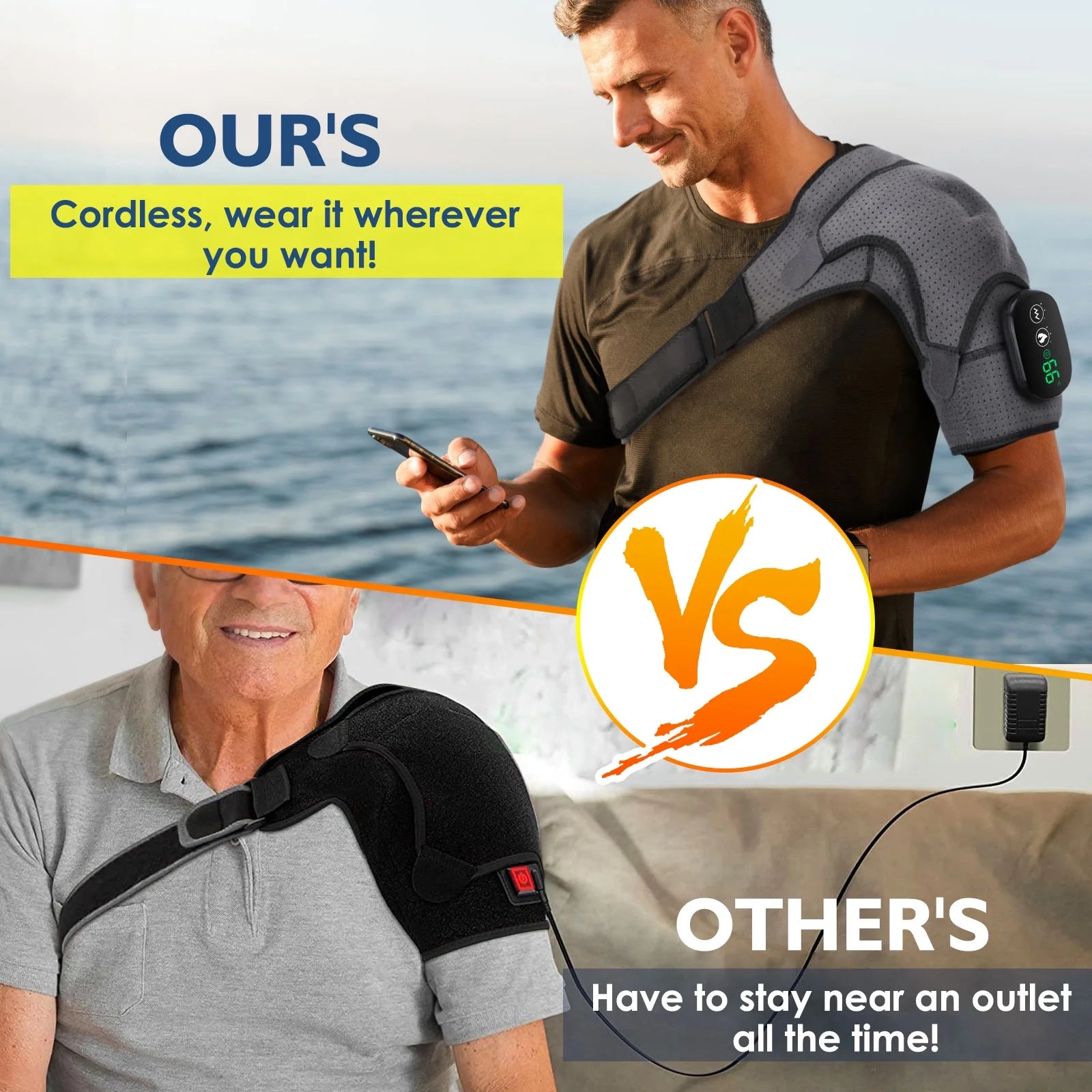 Shoulder Heating Pad with Massage, Electric Heated Shoulder Wrap for Men Women, Cordless Vibration Massage Heated Shoulder Brace with 3 Heating & Vibrations,Left Right Shoulder Massage for Relaxation